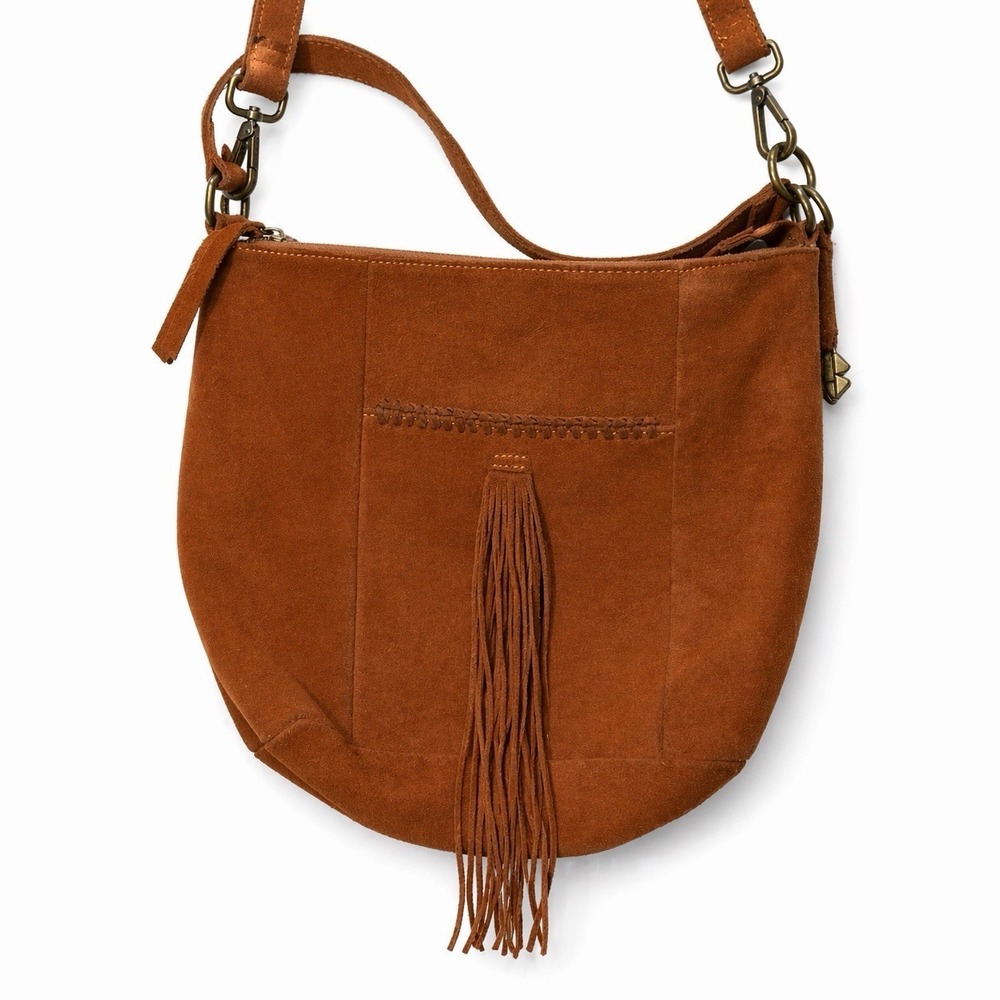 Lucky Brand Womens Brown Suede Leather Hobo Bag Tassel Purse Vintage Y2k Boho